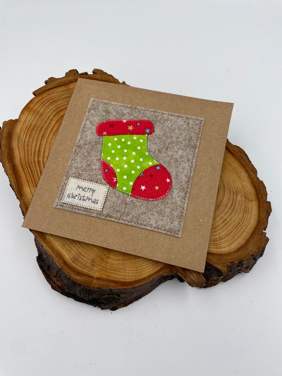 Appliqué Christmas stocking card