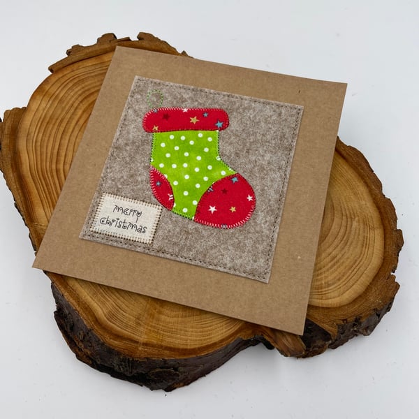 Appliqué Christmas stocking card