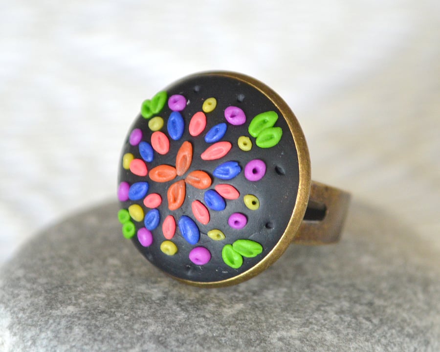 Bright Polymer Clay Applique Ring