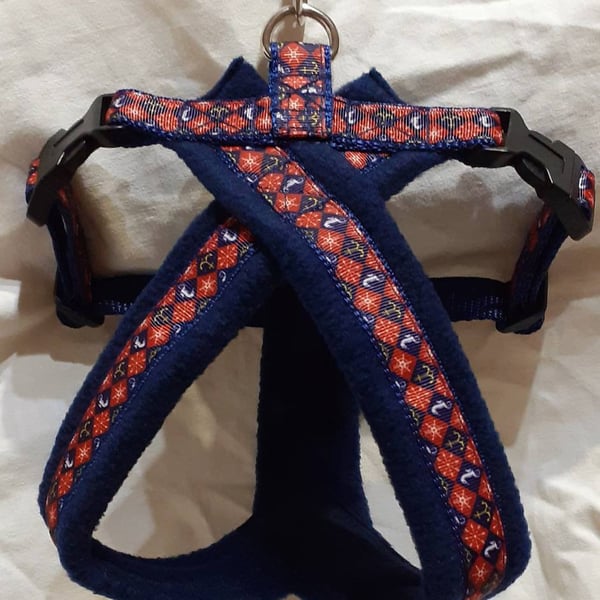 Handcrafted stylish nautical dog harness, adjustable straps soft fleece lining