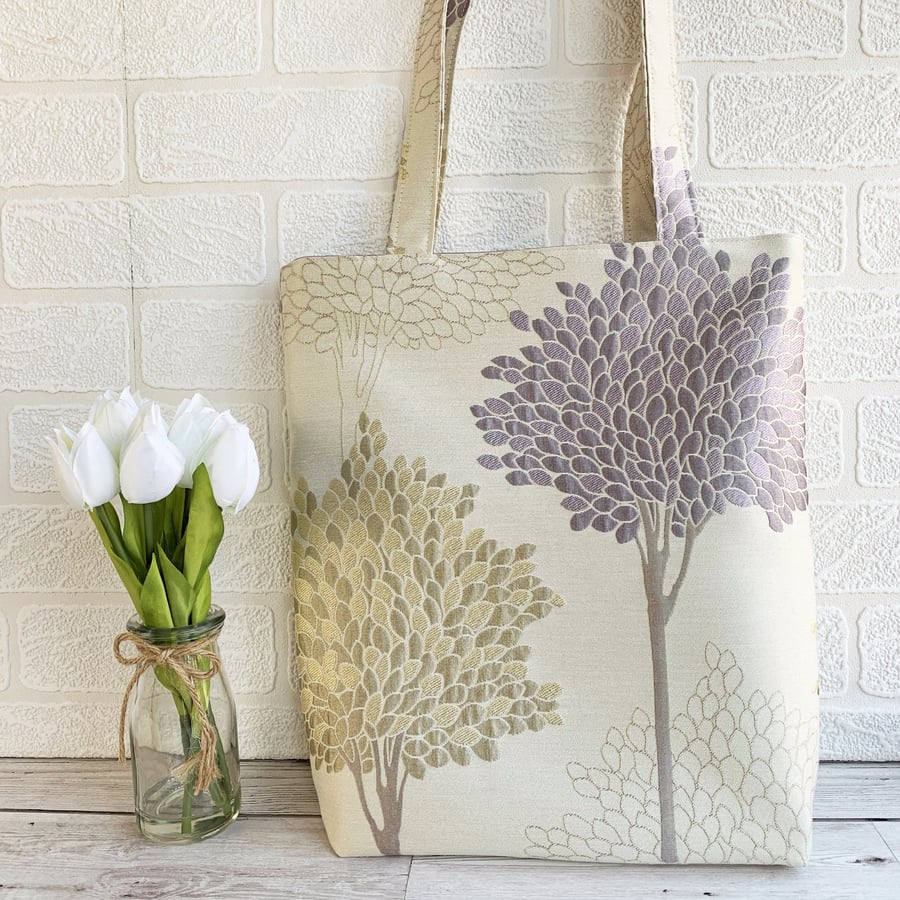 Lilac and gold trees tote bag