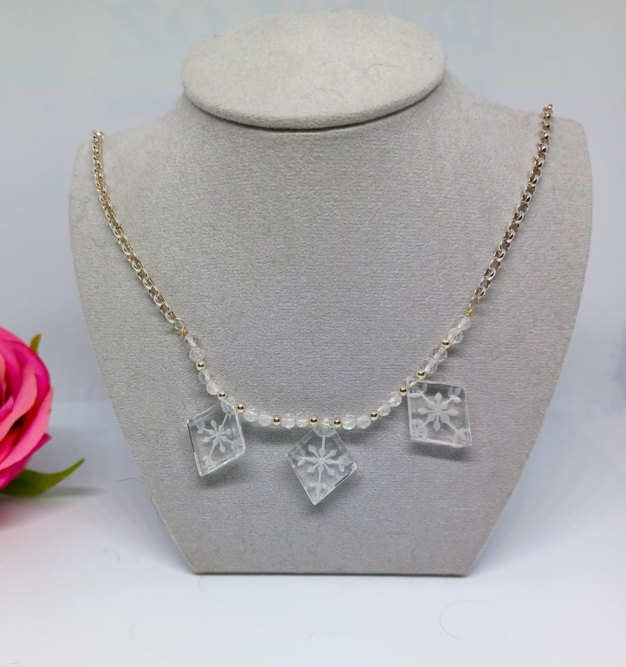 Engraved Rock Crystal Sterling Silver Necklace, Crystal Necklace, Engraved Cryst