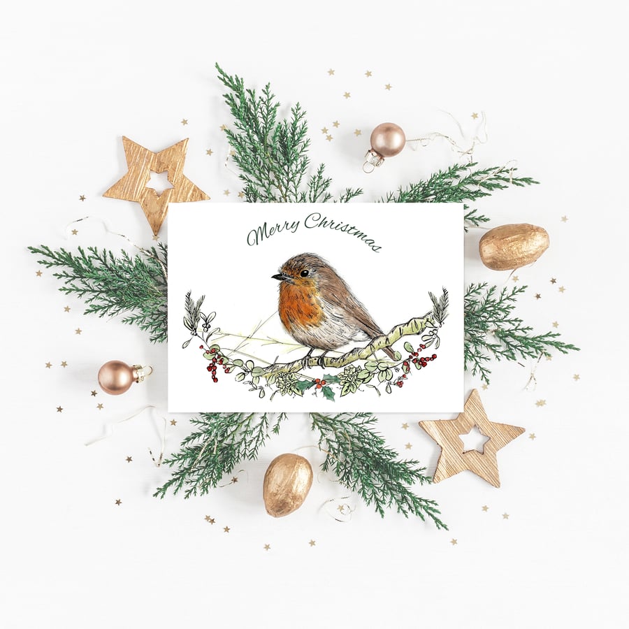 Christmas Robin A6 cards - Scottish artwork by Morvenna - Merry Christmas card