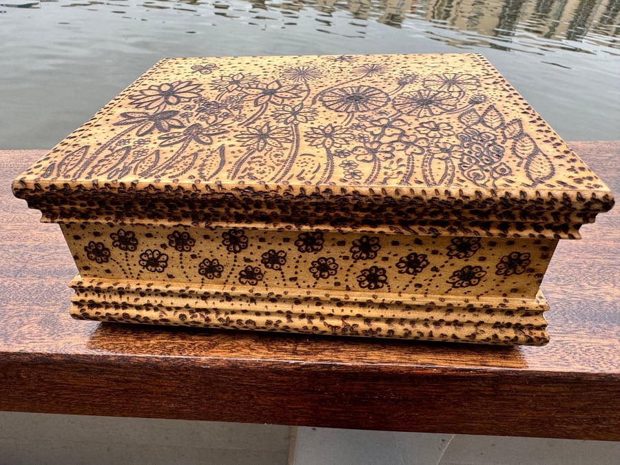 Floral themed wooden box, keepsake box ,storage or jewellery box, one of a kind
