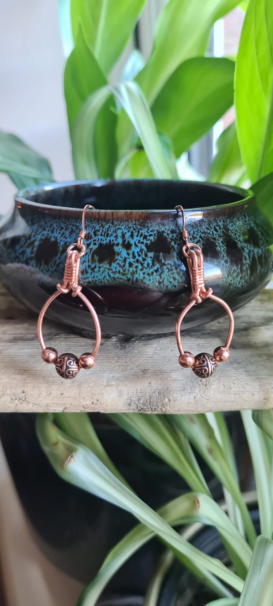 Handmade Beautiful Copper Beaded Earrings Gift Boxed Matching Pendant Available