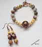 Agate, Yellow Jade & Large Copper Bead Bracelet & Earrings Set - Image 7