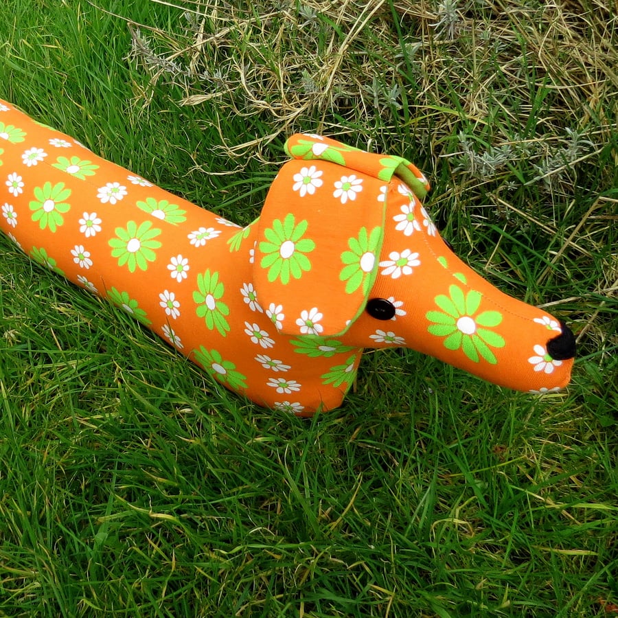 Sale!!!  Cosmic, a groovy dog draught excluder. 1970s flower power.
