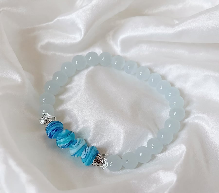 Selenite & Murano Glass Bracelet