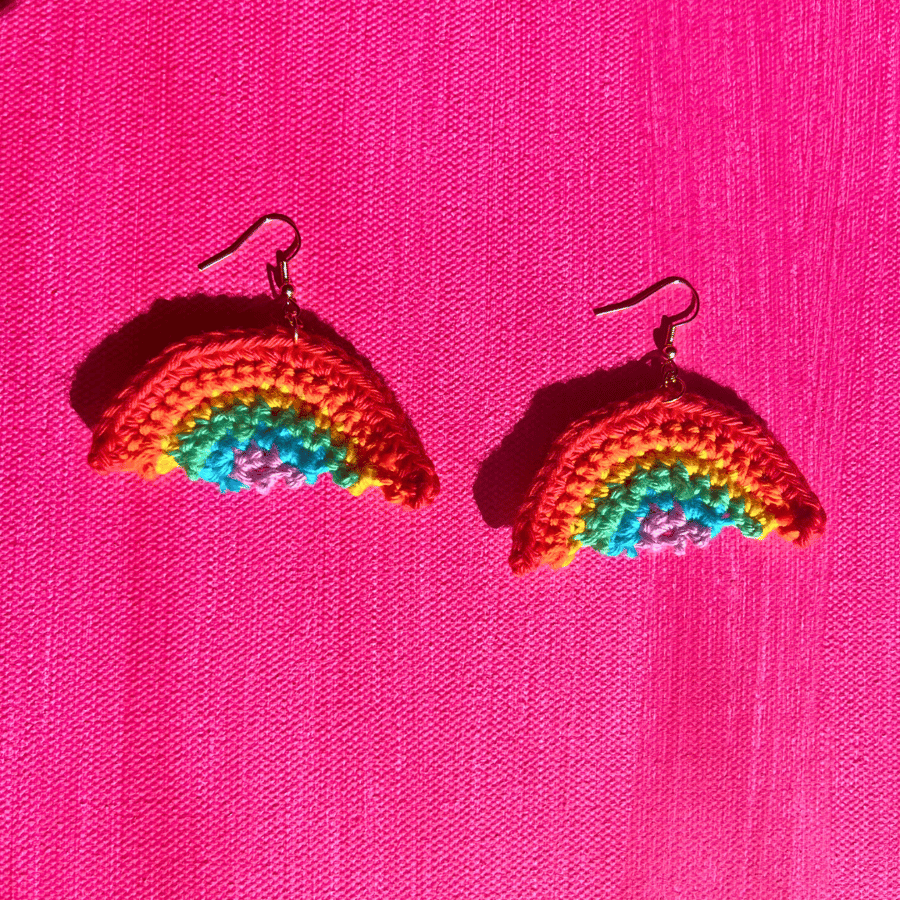 Handmade crochet rainbow earrings - Free postage