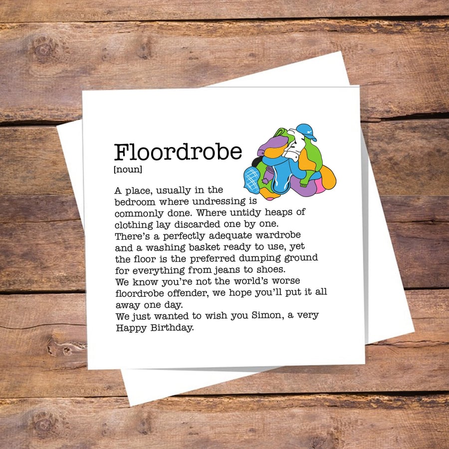 Birthday card for teenager, partner - Floordrobe Definition Personalised Card