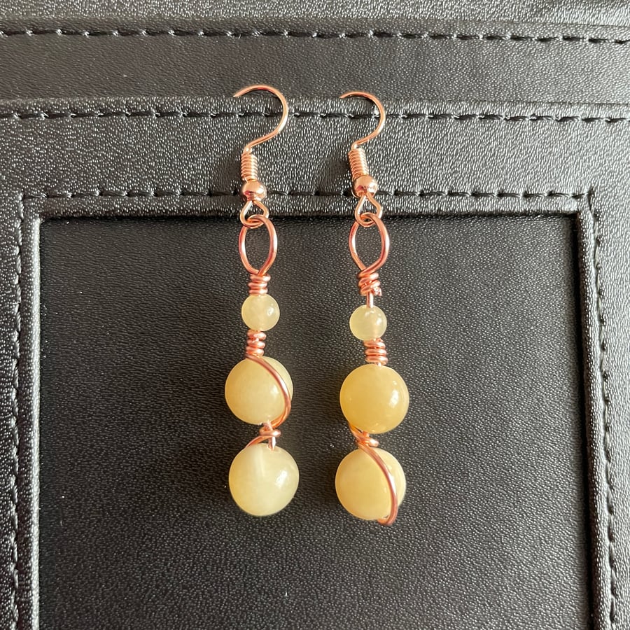 Yellow Jade Copper Earrings