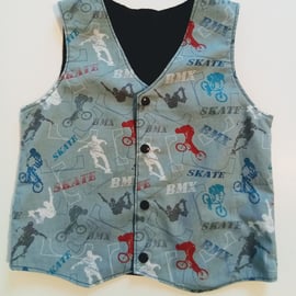 Waistcoat, Age 4yrs, reversible, boys waistcoat, skateboard, BMX, bikes 