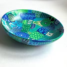 Hand painted and Up cycled wooden bowl