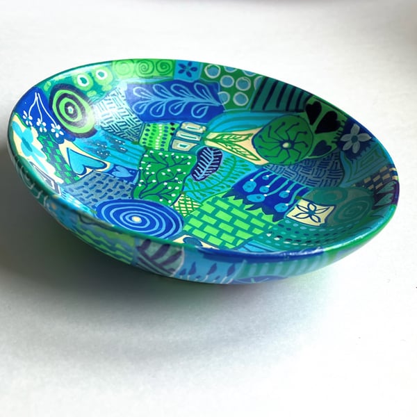 Hand painted and Up cycled wooden bowl