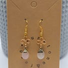 Handmade Dainty Pale Gold Rose Quartz Gemstone Dangle Earrings, Jewellery Gift