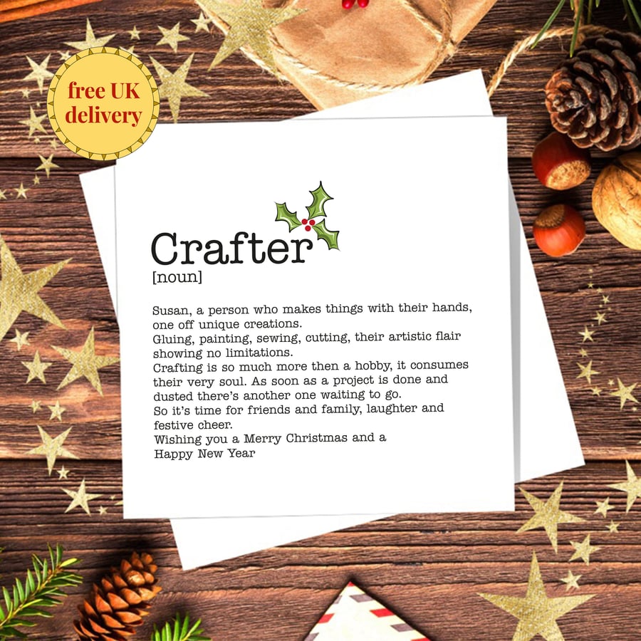 Crafter Definition Christmas Card - personalised, blank inside