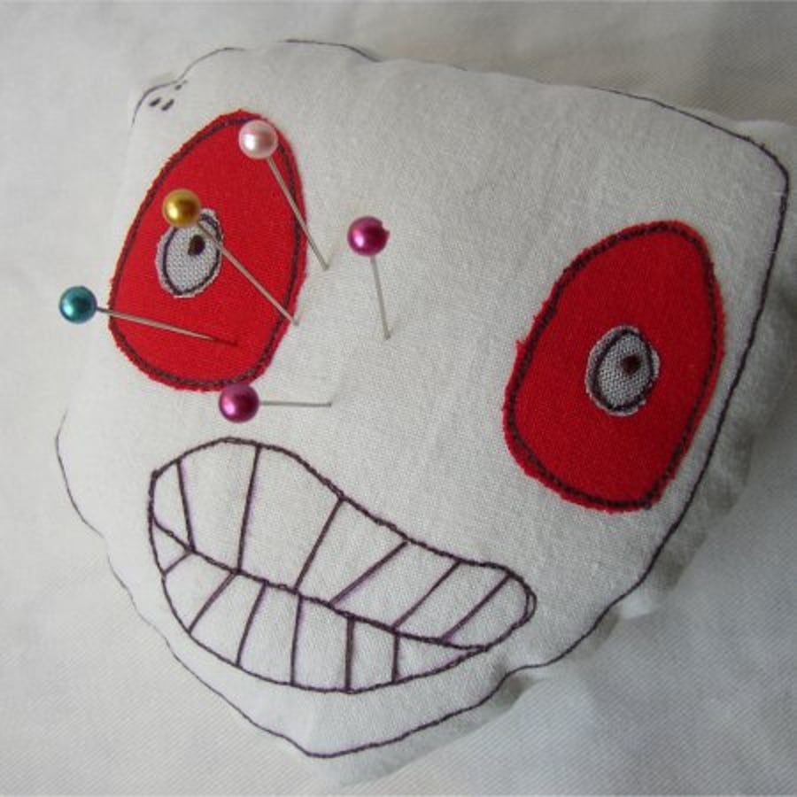 zombie head pincushion - embroidered