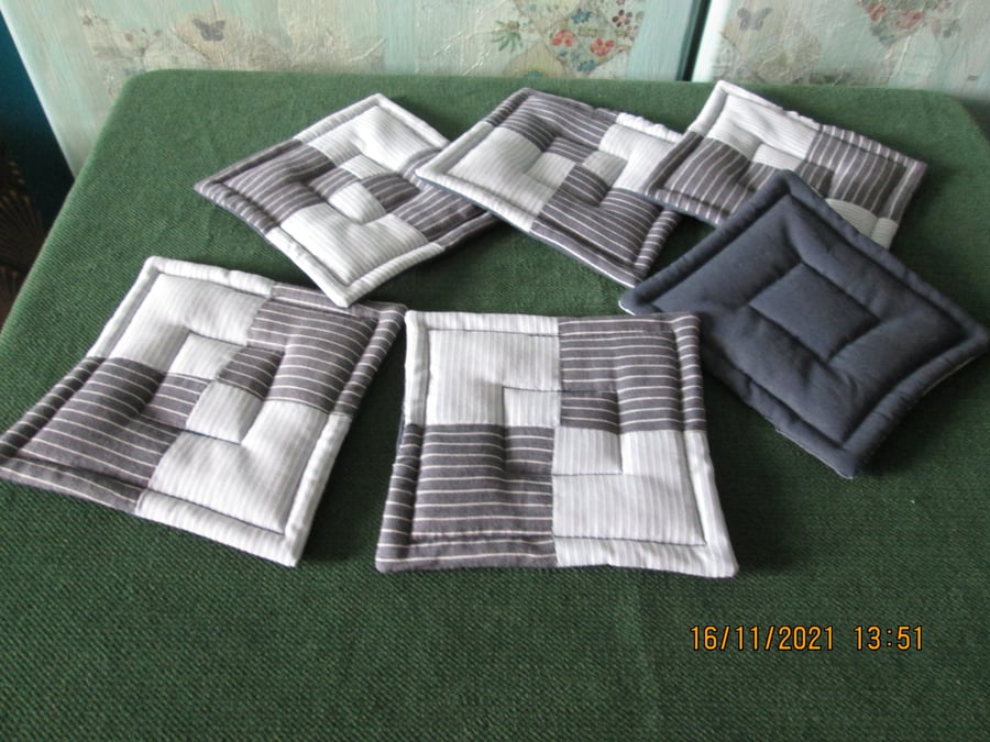 recycled quilted fabric coasters set of six