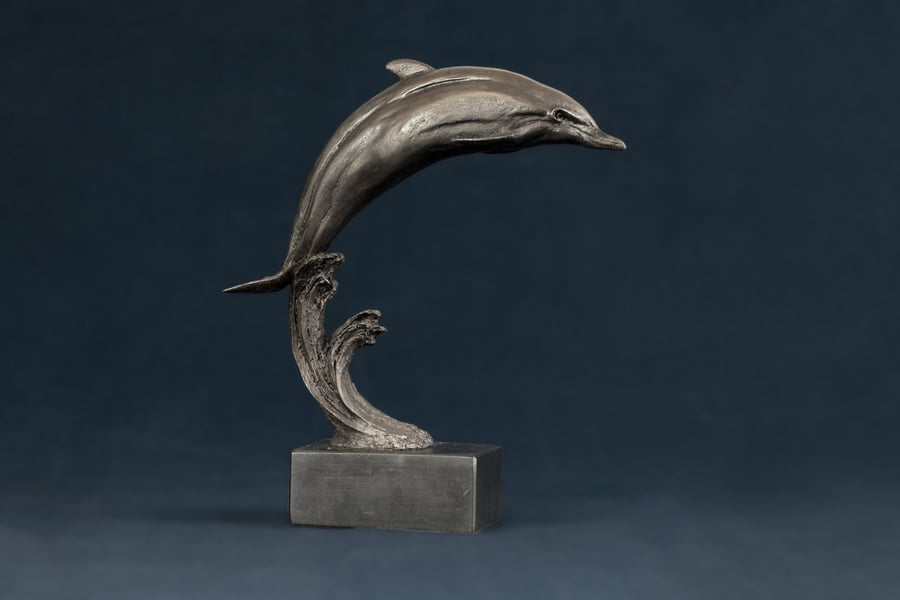 Leaping Dolphin Animal Statue Small Bronze Resin Sculpture