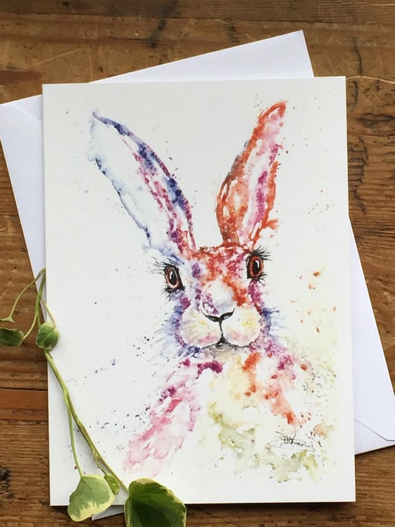 Hare We Go Card, A5 blank greeting card with a hare watercolour