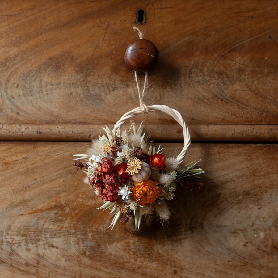 Mini dried flower Autumn inspired wreath hanging decoration
