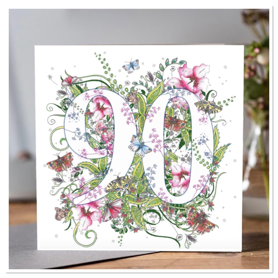 Flower meadow  AGE 90 birthday card 