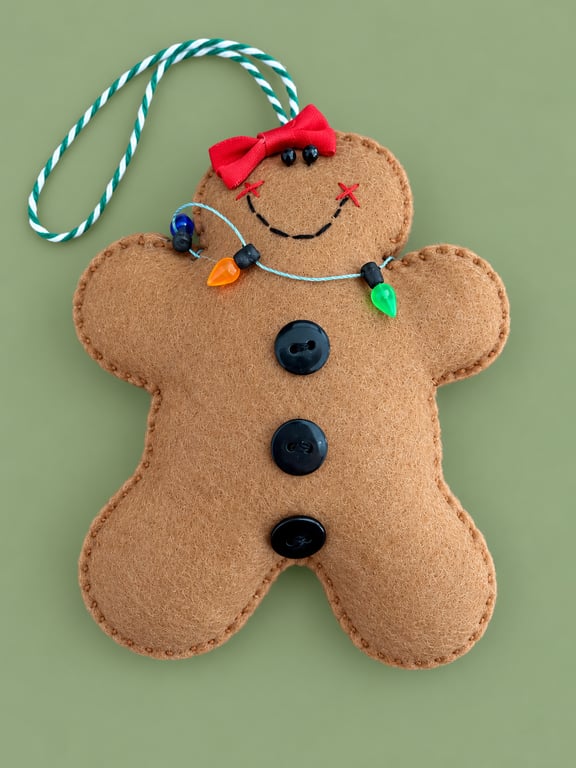 Handmade Felt Gingerbread Girl Christmas Decoration – Fairy Lights Ornament