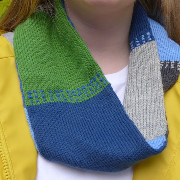 Wool Knit Colour Block Infinity Scarf, knitted cowl