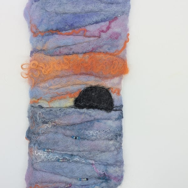 Felted wall hanging – Ailsa Craig at sunset