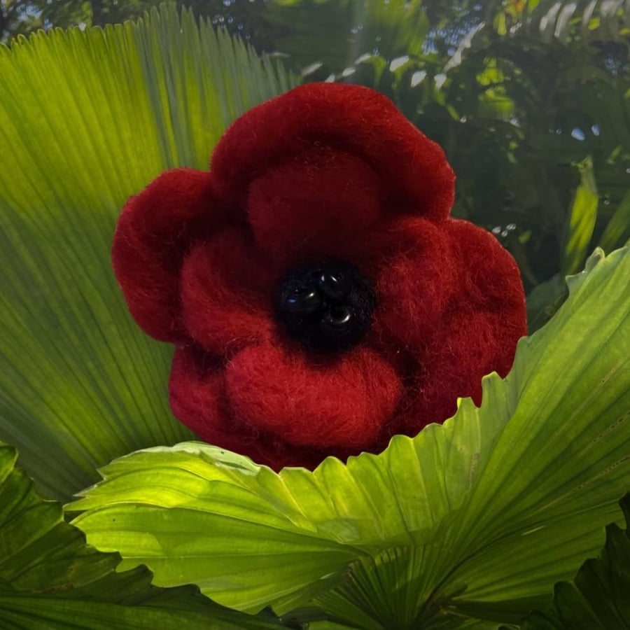 Remembrance Poppy Needle Felted Brooch