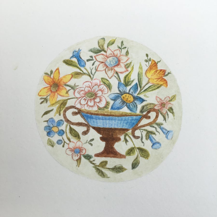 Antique button small original painting 