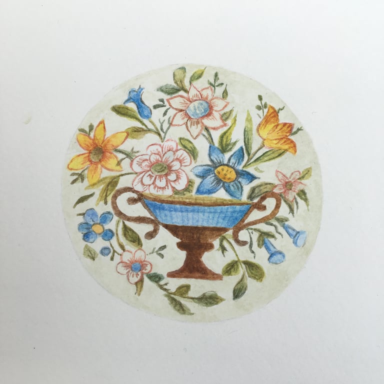 Antique button small original painting 