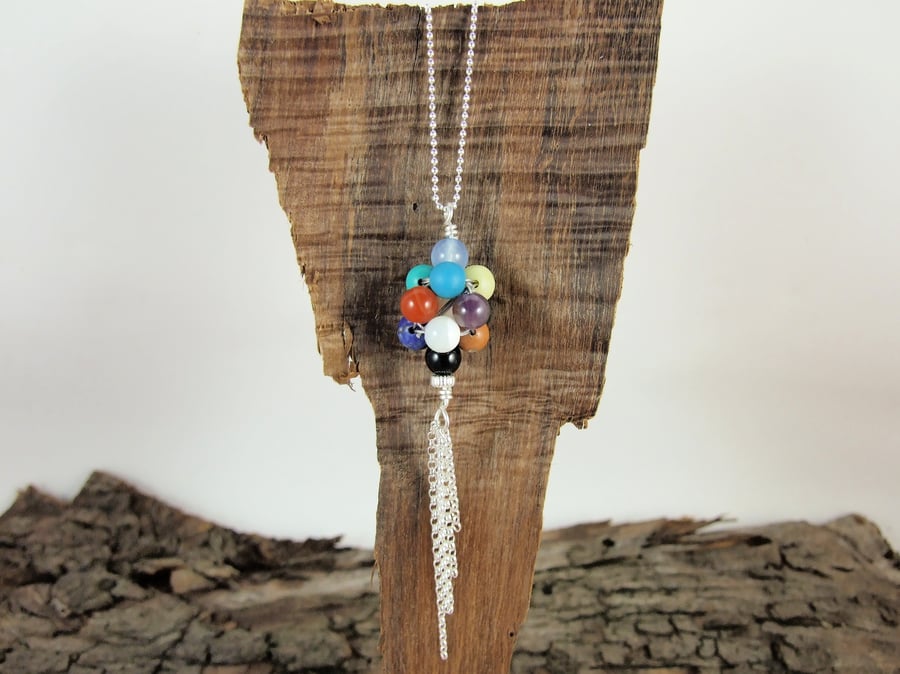 Mixed Gemstone Pendant, Sterling Silver Colourful Bunch of Balloons