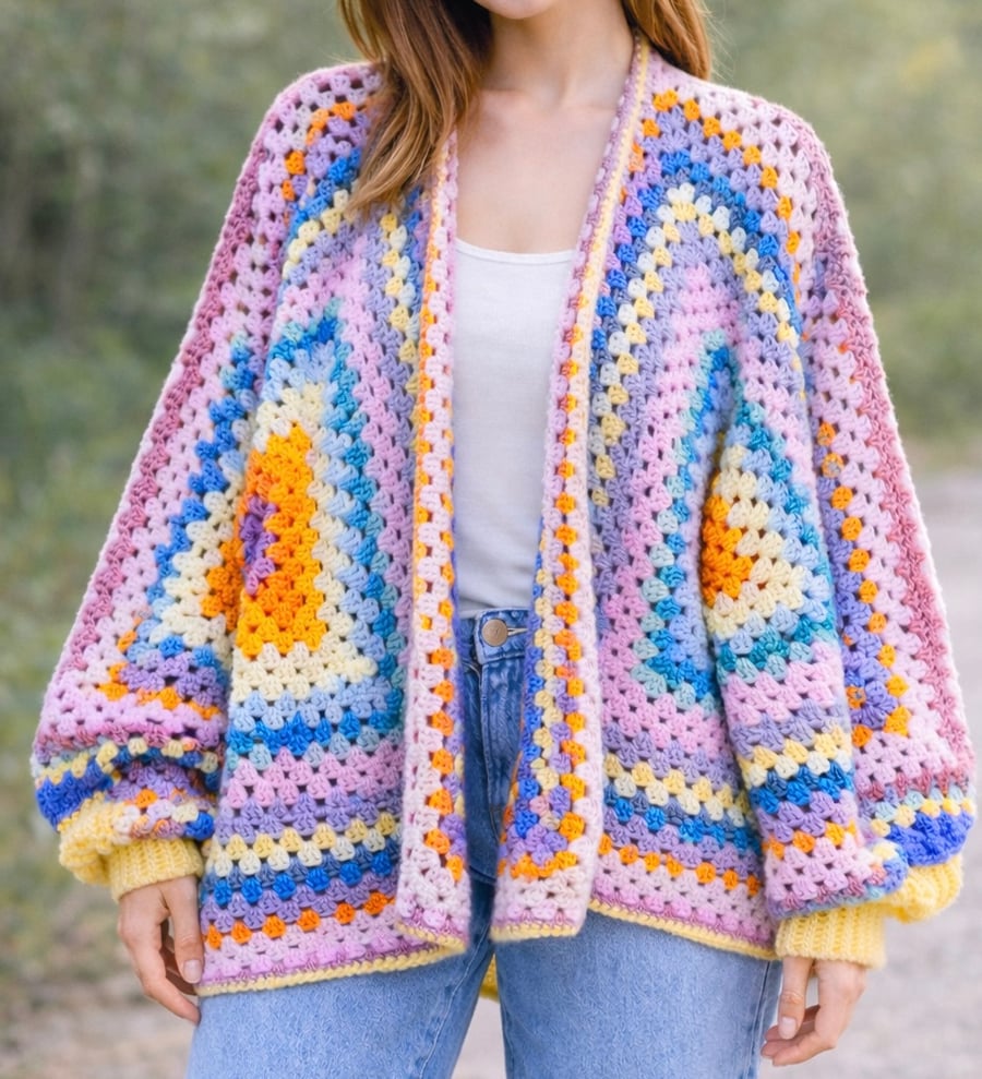 Multi Coloured Crochet Cardigan - medium