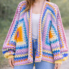 Multi Coloured Crochet Cardigan - medium
