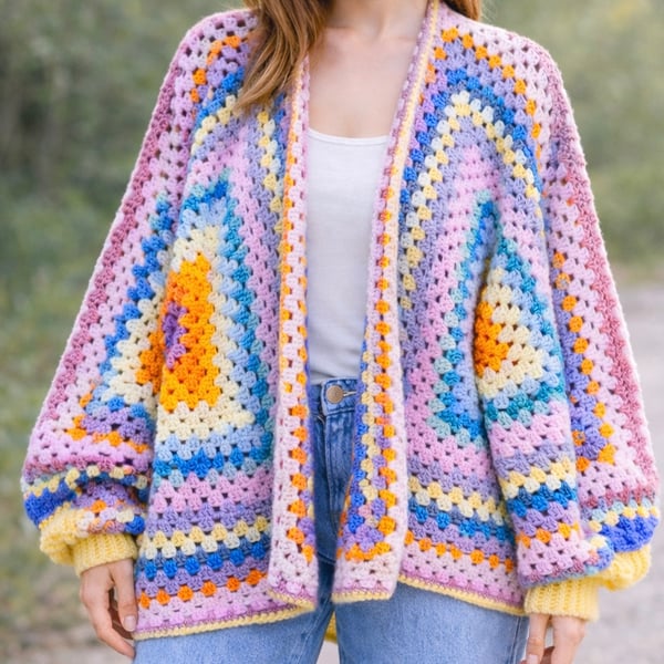Multi Coloured Crochet Cardigan - medium