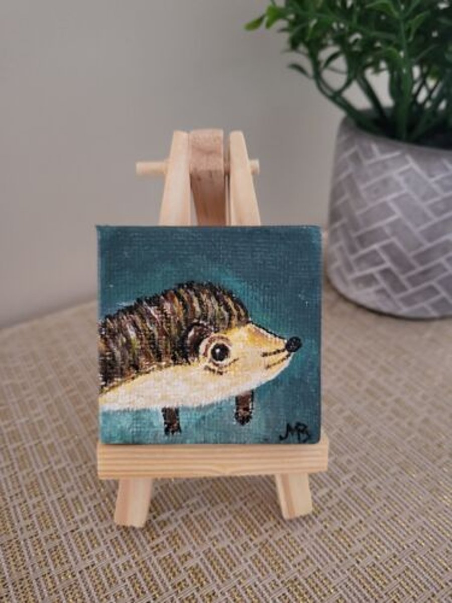 Original mini canvas painting Hedgehog 