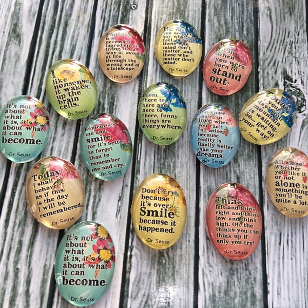 Oval Glass Cabochons Dr Seuss  themed images for jewellery,charms, pendant x 10
