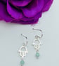 Semi Precious Amazonite & Hamsa Hand Earrings - Image 4