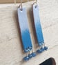 Blue enamel earrings, Rectangle earrings with ombre effect - Image 5