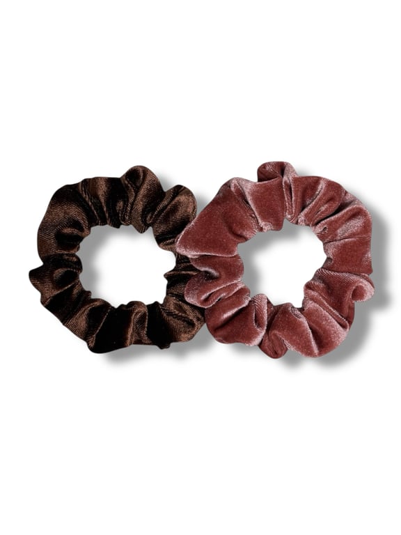 Set of 2 - Chocolate & Rose Pink Velvet Scrunchies - Regular