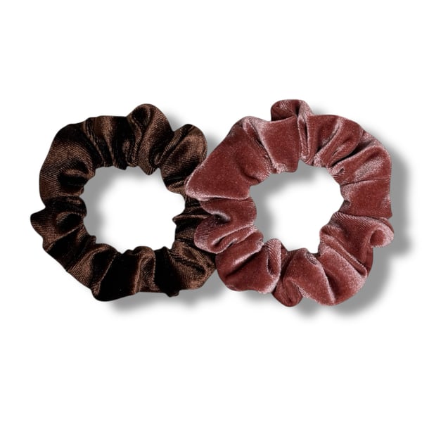 Set of 2 - Chocolate & Rose Pink Velvet Scrunchies - Regular