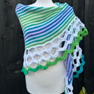 Summer Breeze Vegan yarn stripes and scallops asymmetrical shawl wrap 