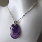 Chevron Amethyst Pendant Necklace with Sterling Silver 18 inch Figaro Chain