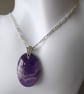 Chevron Amethyst Pendant Necklace with Sterling Silver 18 inch Figaro Chain