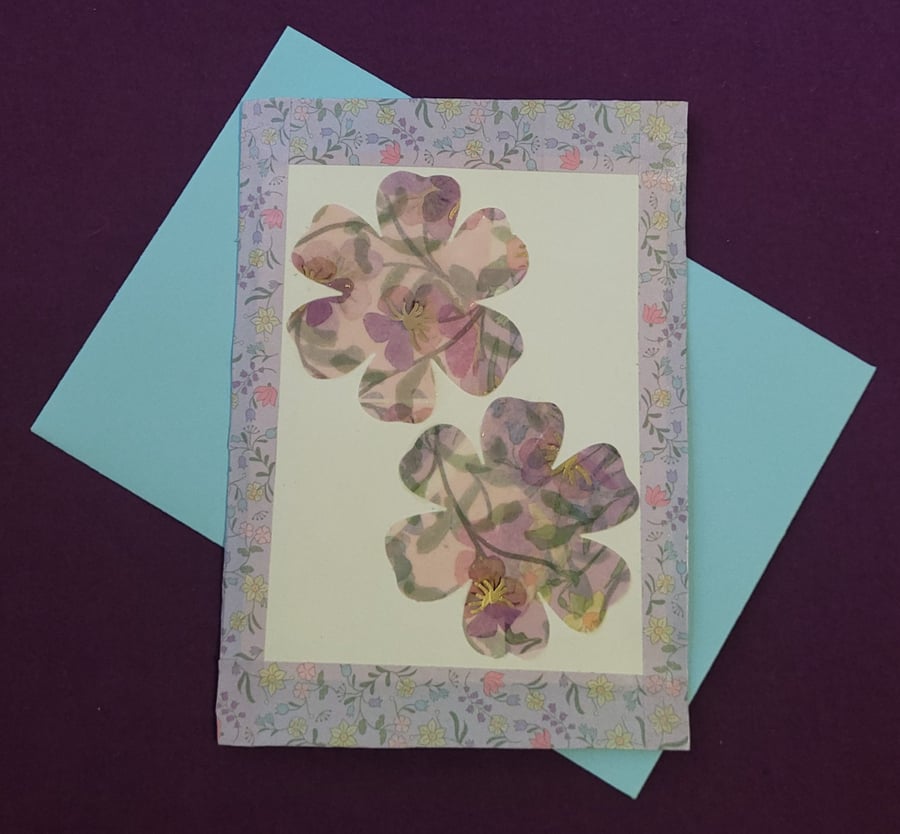 Spring blossom handmade blank card with blue envelope 