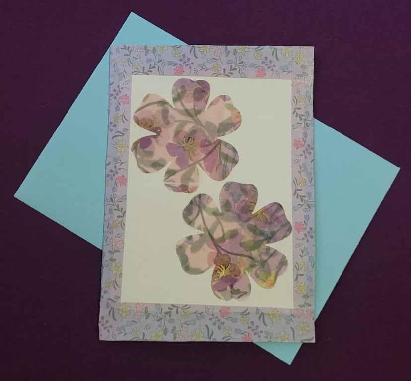 Spring blossom handmade blank card with blue envelope 