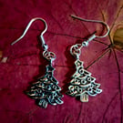 Silver metal Christmas Tree Dangle Earrings