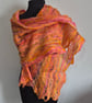 Handmade Felted Cobweb Wrap In Shades of Orange Merino Wool