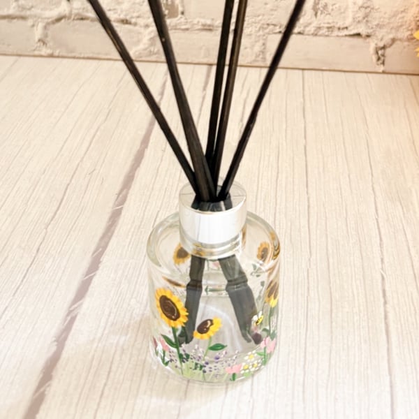 Reed Diffuser Bottle Hand Painted with Sunflowers 